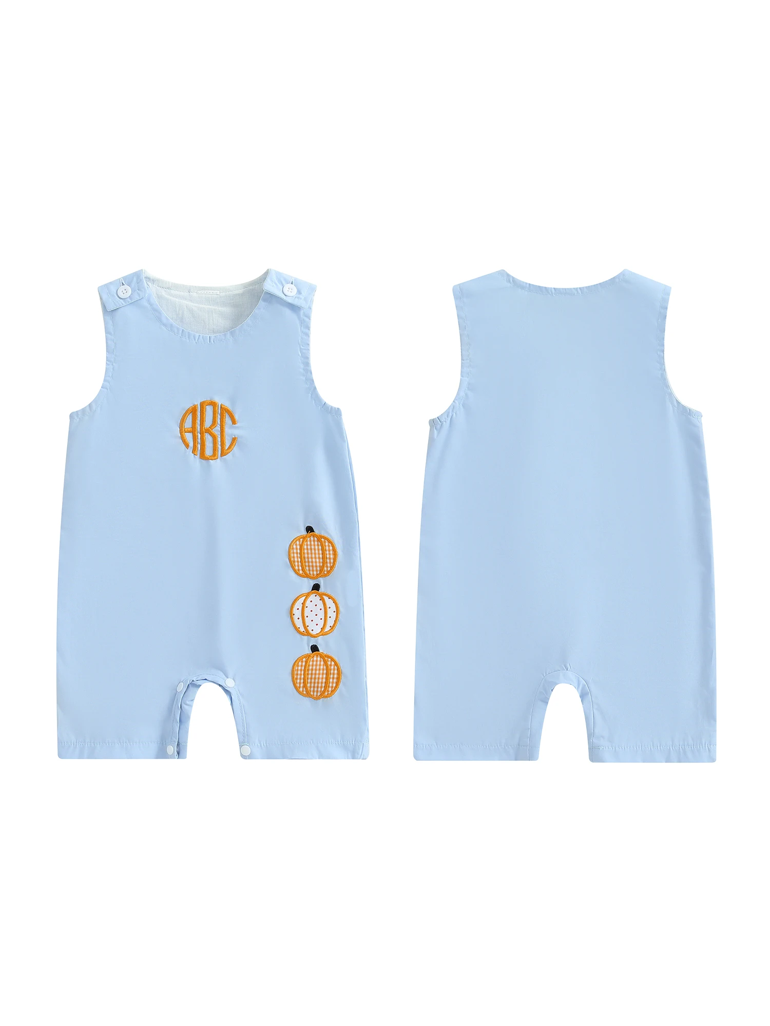 

Cute Toddler Halloween Costume Pumpkin Embroidered Sleeveless Round Neck Romper Jumpsuit for Baby Boy Girl