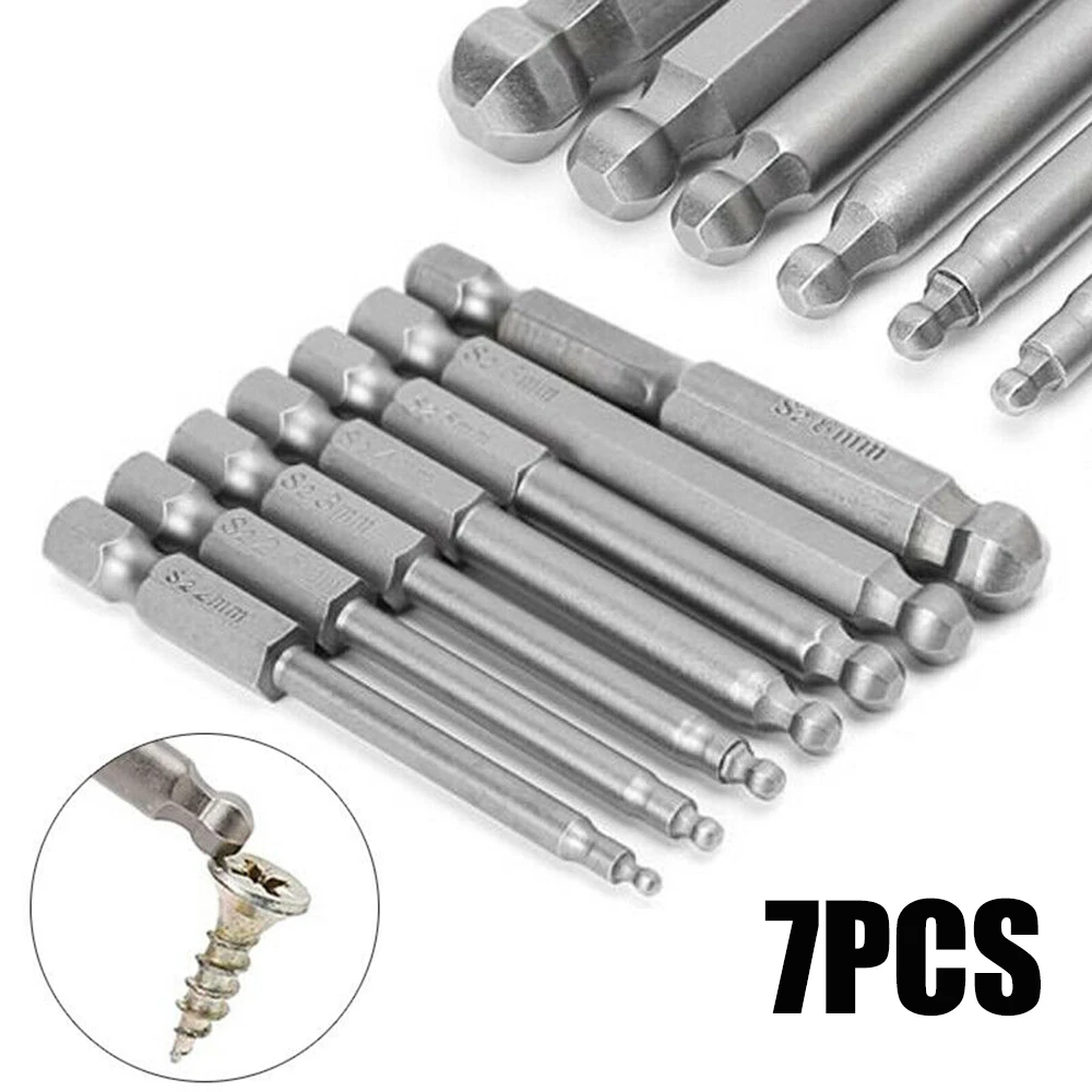 7 Pcs 65mm Magnetic Ball End Hexagon Head Hex Screwdriver Bits Drill Tools Set.5 H3 H4 H5 H6 H8 Spherical Hand Tools