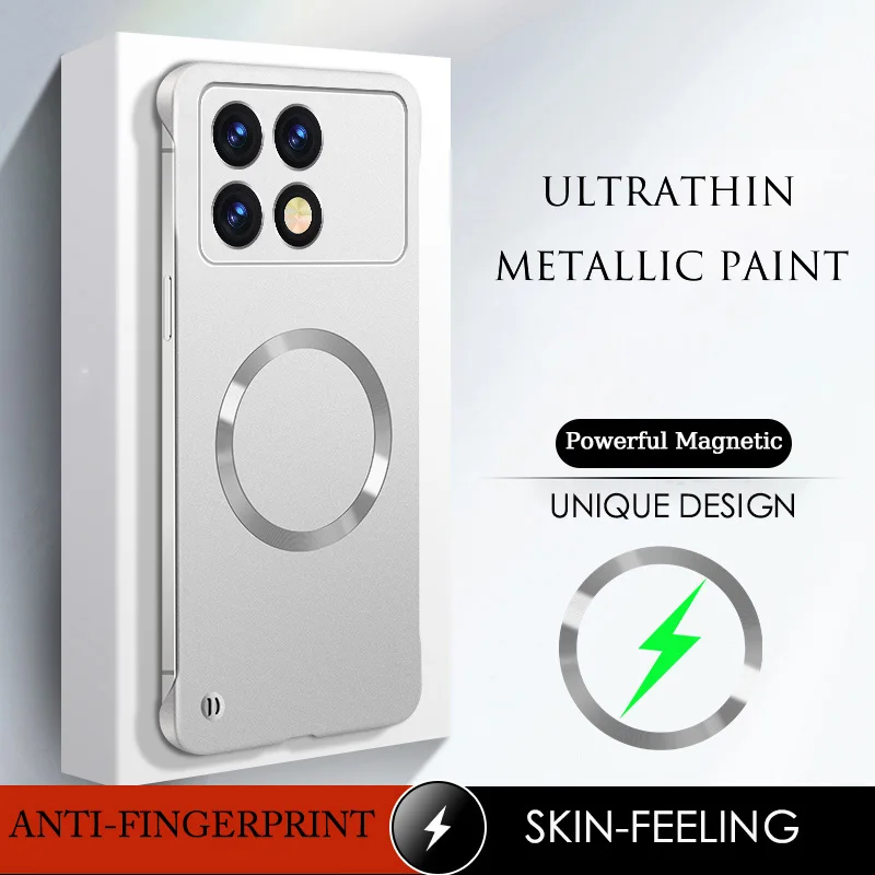 Ultrathin Slim Metallic Painted Frameless Case For Xiaomi Poco F6 F5 X6 Pro X6pro Magnetic Wireless Charging Hard Shell Cover