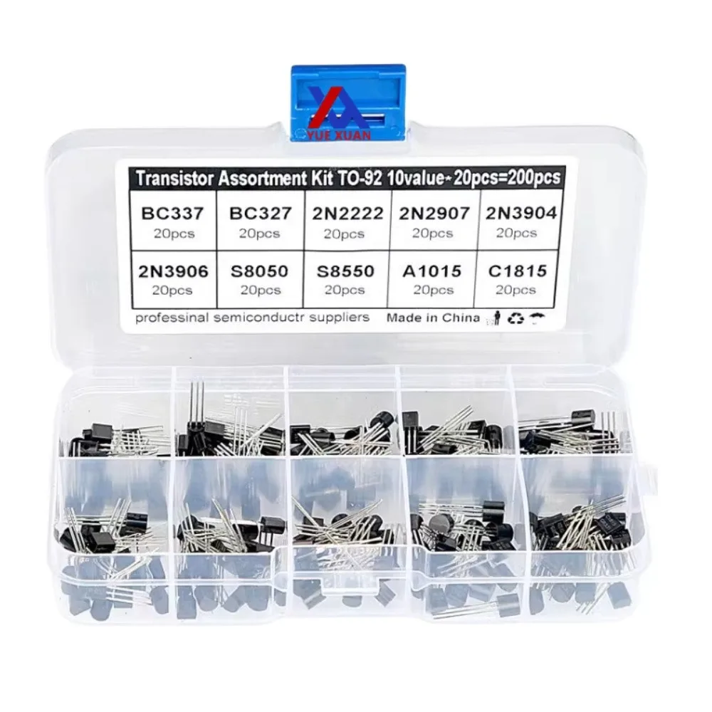00PCS Transistor Kit with Case (10 Specifications) - TO-92 Package Including S8050, S8550, S9012, S9013. For DIY Electronics
