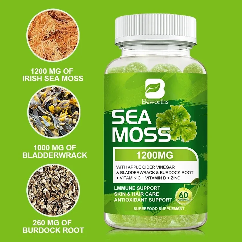 Minch Organic Sea Moss Gummies With Irish Gummis,Burdock Root,Bladderwrack Immune Health,Healthier Skin & Hair,Detox For Adults