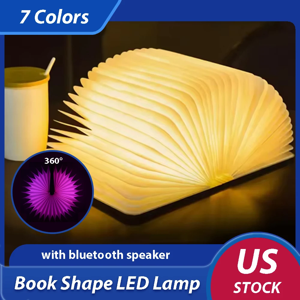 

7-цветный 3D-светильник-книга с Bluetooth-колонкой, RGB, USB-зарядкой, деревянный декор для спальни и рабочего стола
