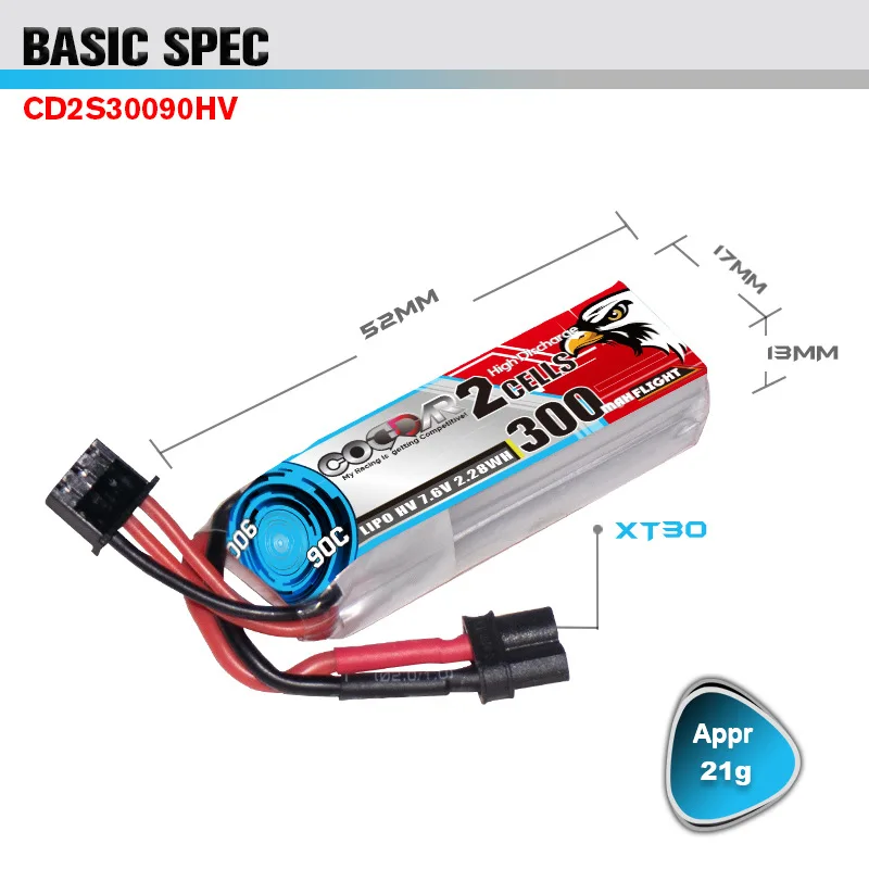 CODDAR 300mAh 2S 7.6V 90C XT30 Plug for RC Car Boat RC Drone FPV Quadcopter Helicopter Aircraft HV battery