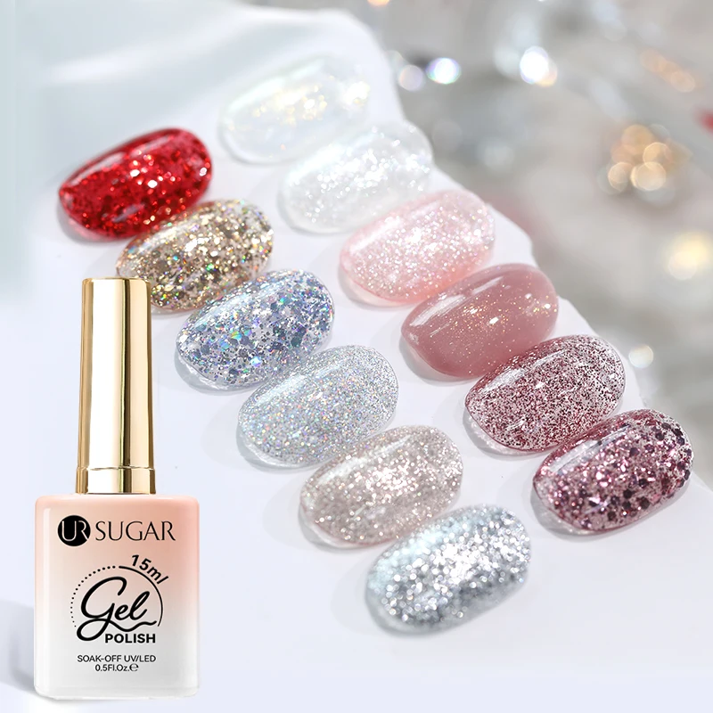 UR SUGAR 15ml Champagne Reflective Glitter Nail Gel Polish Sparkling Powder Effect Semi Permanent Soak Off UV LED Varnish