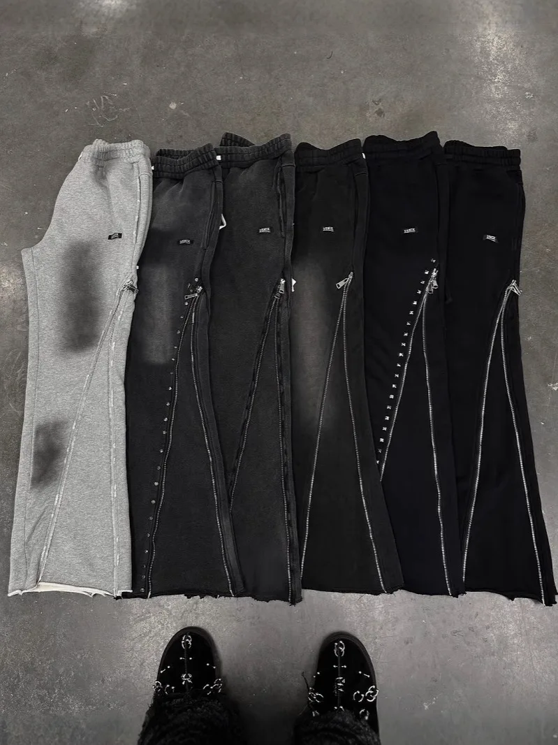 Y2k винтажные готические эстетические осенне-зимние брюки в стиле панк на молнии, уличная одежда, стиль, нишевые модные свободные брюки унисекс в стиле ретро