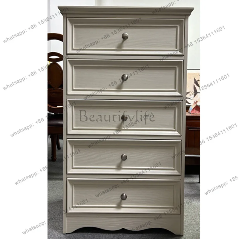 

White Chinese wood American all-solid wood chest of drawers 60cm small storage living room bedside cabinet