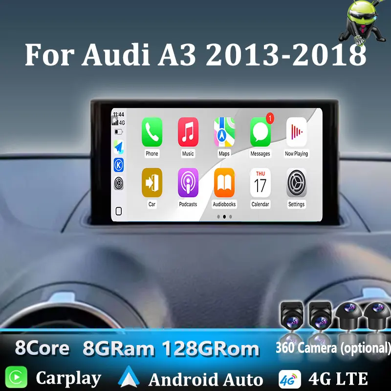 CarPlay sem fio Android 16 para Audi A3 2013 - 2018 Rádio Multimídia Automotivo com Navegação GPS WIFI Auto DSP com tela sensível ao toque de 7 polegadas