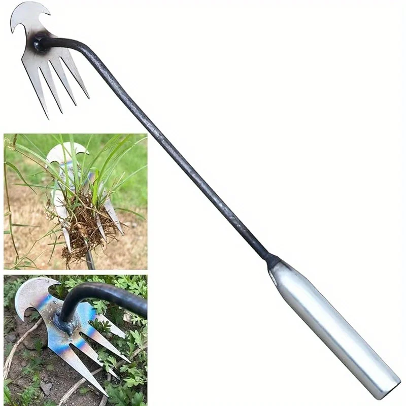 [Durable Metal ] Metal Weed Puller | 1pc | 4-Prong Curved Design | Durable | Garden Weeding and Soil Turning Tool