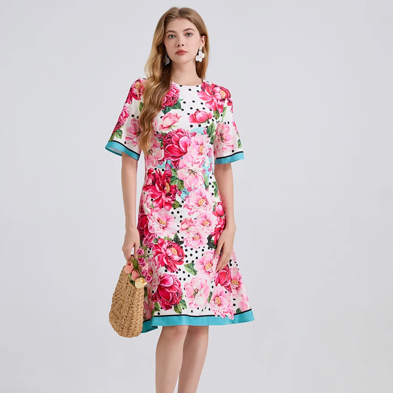 Vestido de fiesta Floral precioso a la moda de verano para mujer, vestido informal elegante de manga corta con cuello redondo, ropa femenina