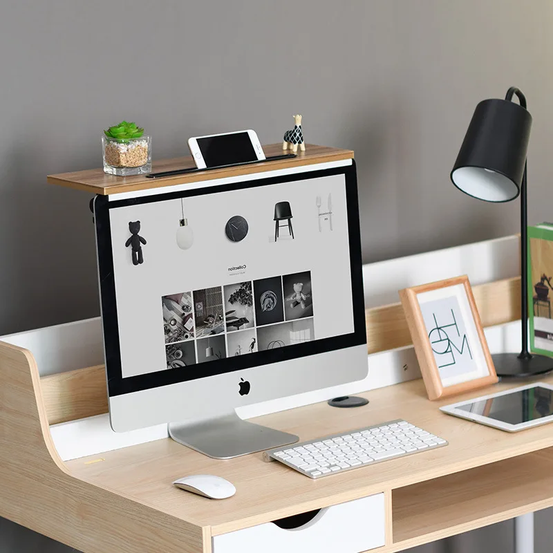 Office computer baffle rack, office desk wooden board rectangular flower stand simple laminate