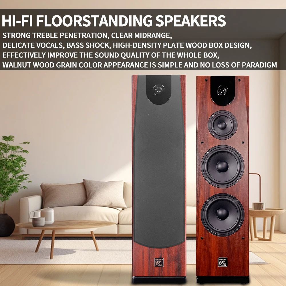 High-end Tower  Level 2.0 Front Speaker Living Room Three Frequency Passive HiFi Floor Type Home Stereo Wooden Speaker