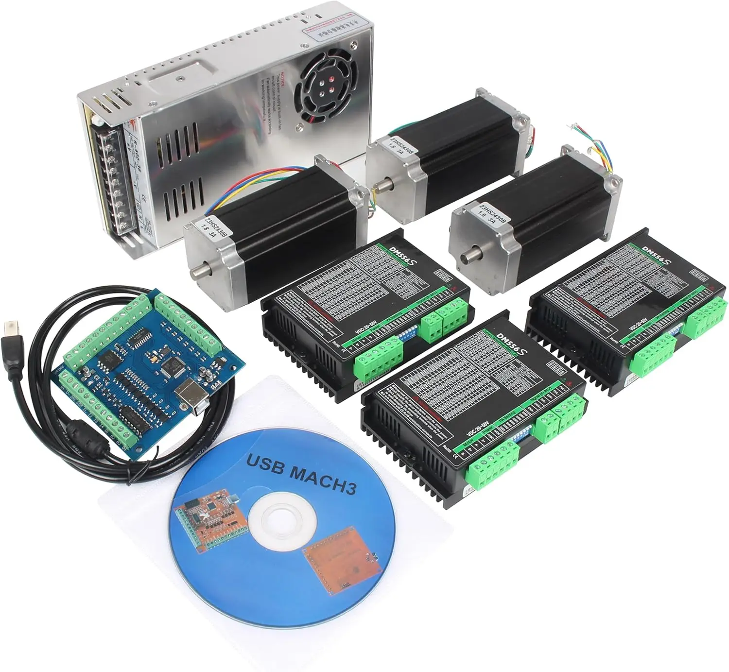 【EU】4 Axis Nema 23 Stepper Motor Kit,3A 425oz.in 112mm Motor Driver,Mach3 Motion Control Card 4 axis USB CNC Controller Kit,