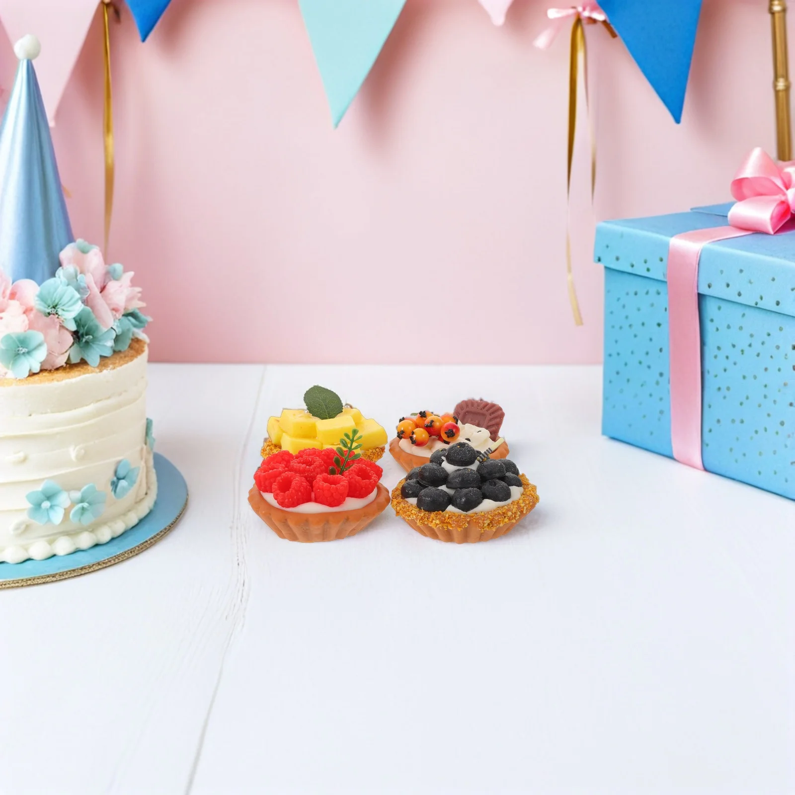 

4Pcs Artificial Egg Tart Realistic PVC Simulation Fake Fruit Cake Bakery Shop Play Set Kitchen Party Decoration Prop