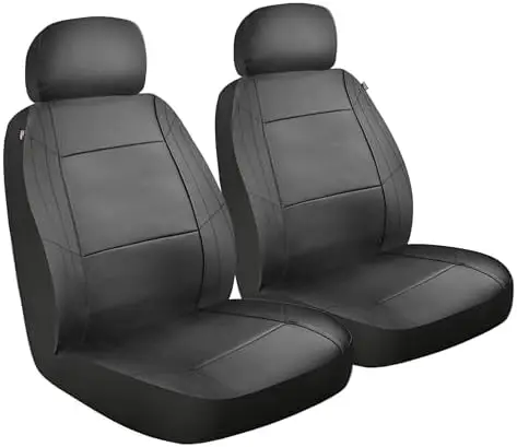 

2-Piece Midnight Plush Vegan Leather Car Seat Covers - Universal Fit for Cars, Trucks, SUVs - Black Interior Accessory