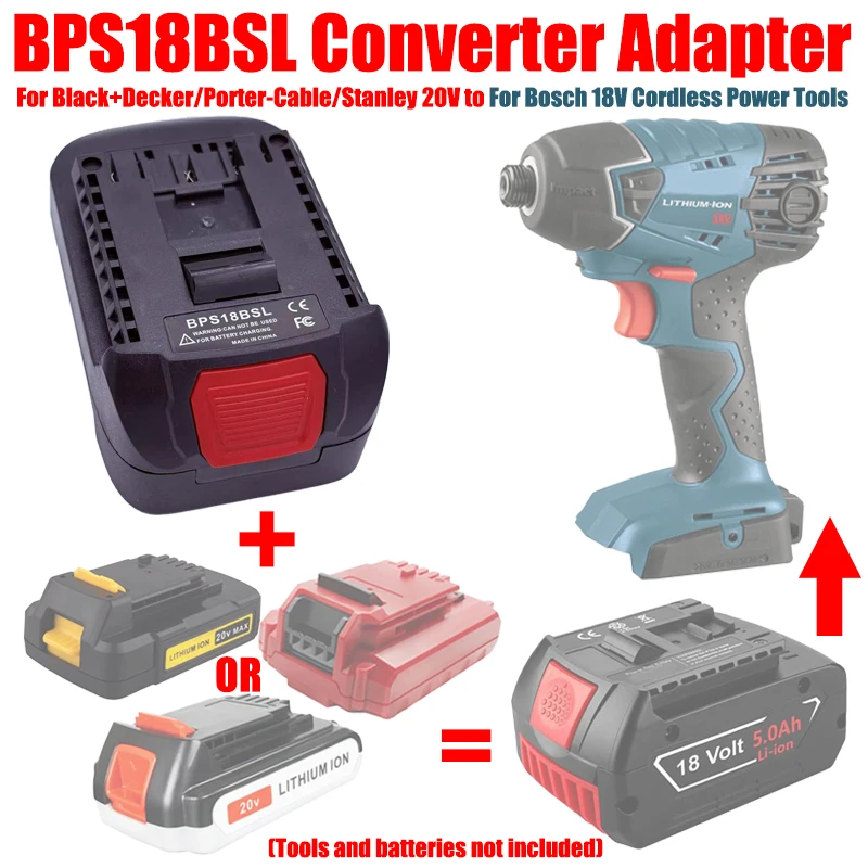 

BPS18BSL Battery Adapter Converter for Black&Decker/Porter-Cable/Stanley 20V Battery Convert To for Bosch 18V Lithium Power Tool