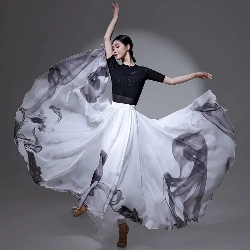 2026 Shuimo نمط التنانير الرقص الكلاسيكية المرأة 720 درجة حافة كبيرة تنانير طويلة ذات الطابقين أنيقة المرحلة زي التنانير البيضاء #4