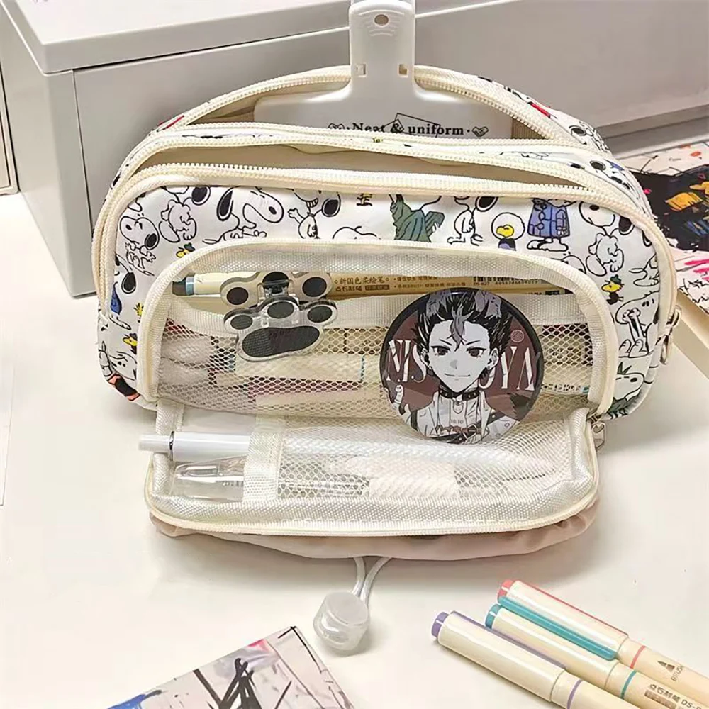 Snoopy Kawaii Anime Pen Bag Large Capacity Pencil Box Pencil Case Learning Stationery Storage Bags Student Supplies Gift for Kid