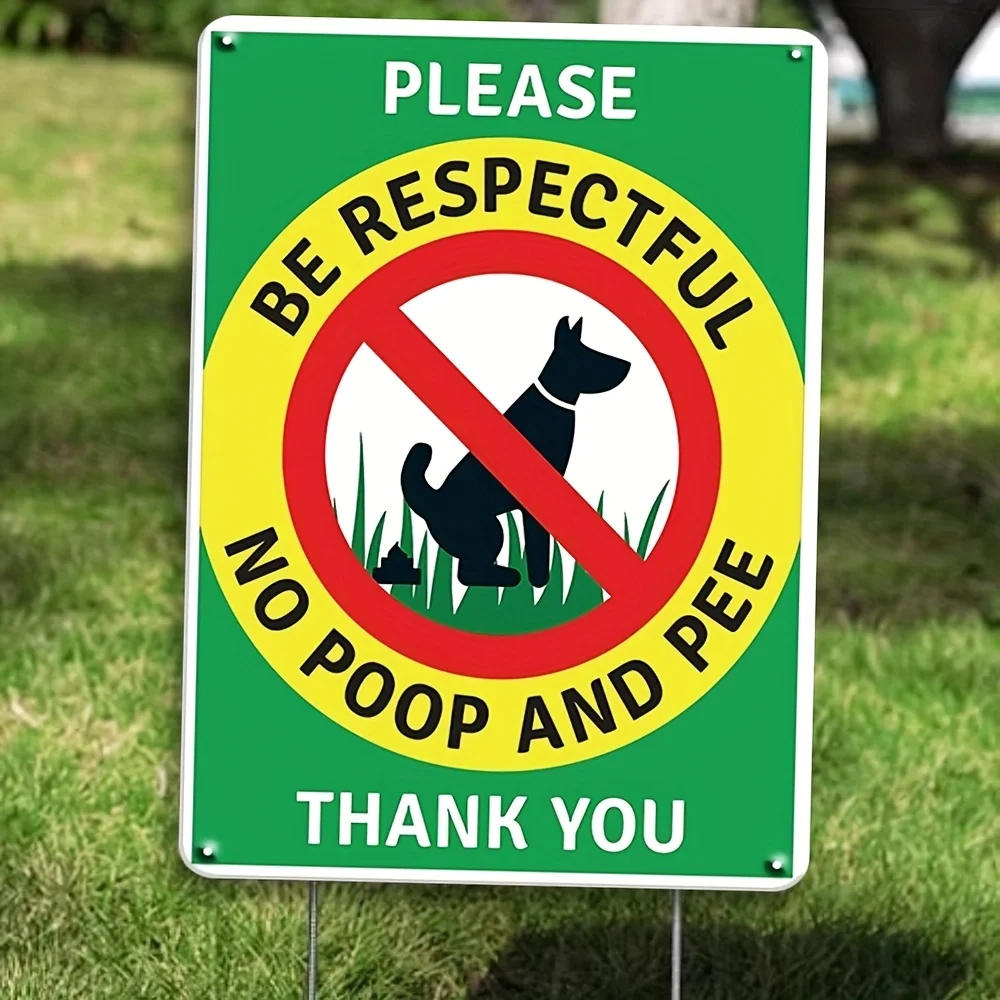 Dog Warning Metal Tin Sign – "No Poop And Pee" Design, Wall Art Decor For Yard, Garden, Lawn & Fence