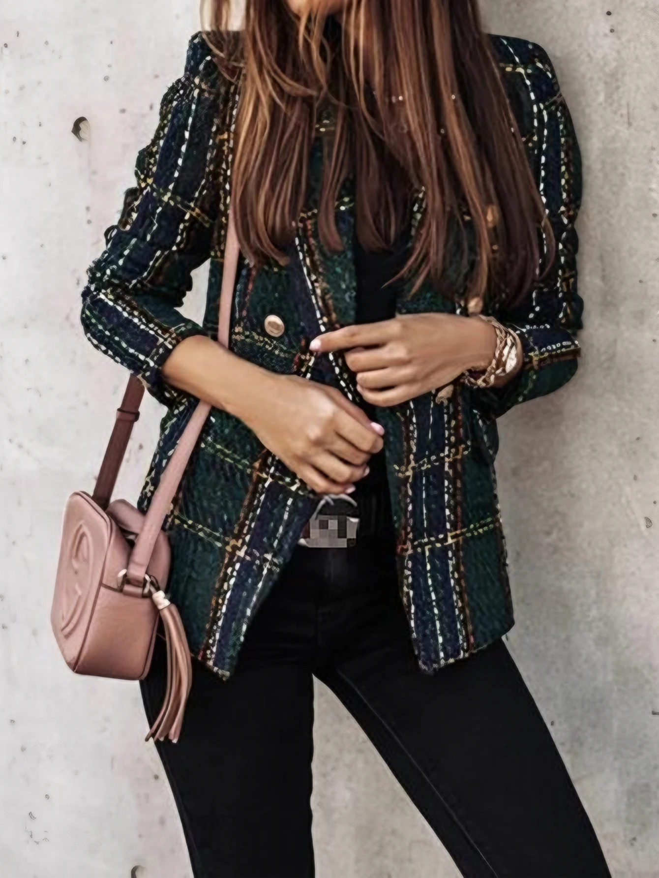 

Women's Blazers All Season Decent Casual Plaid Double Breasted Long Sleeve Lapel Casual Blazers