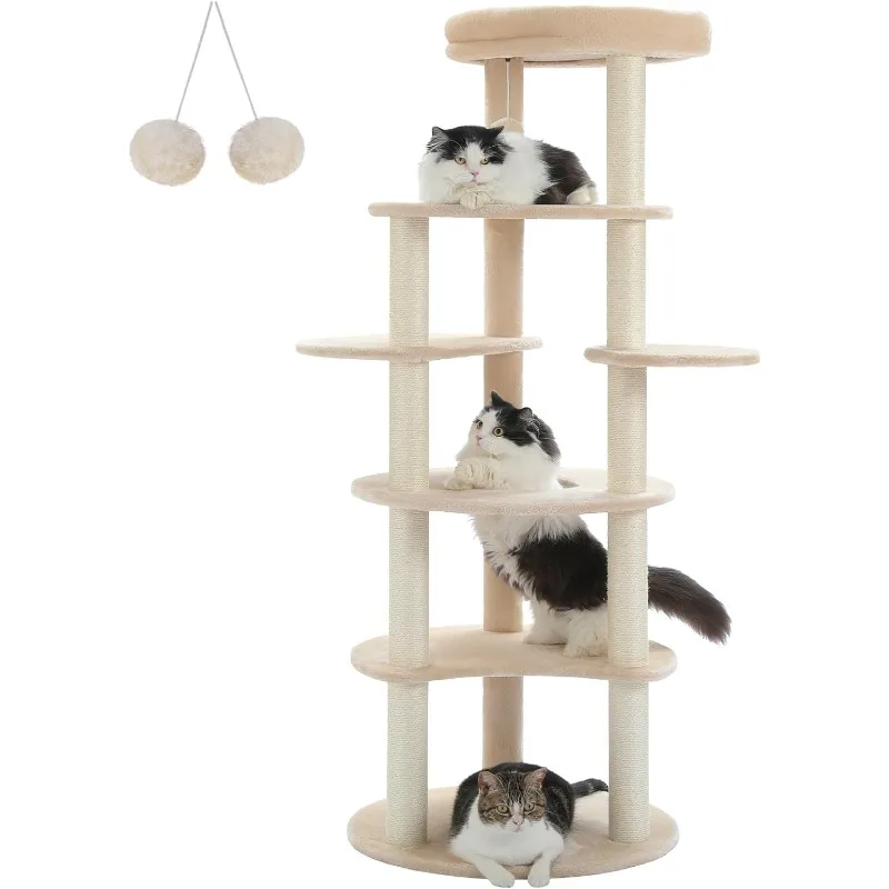 

61" Cat Tree for Indoor Cats,[6-Levels] Cat Climbing Tower with 9 Sisal Scratching Posts and Replacable Dangling Ball &Top Perch