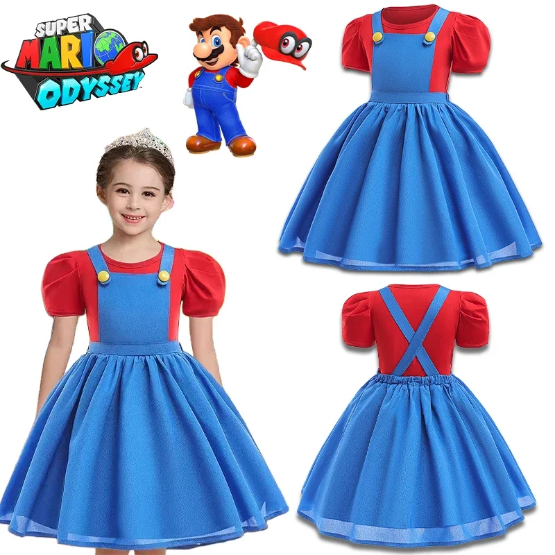 Super Mario Bros Movie Children Cosplay Costume Fancy Girls Dress Jumpsuit Birthday Halloween Carnival Party Funny Costume Gift