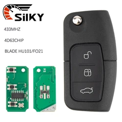 SilKY 433MHz 4D63 4D60 Car Remote Key for Ford Fusion Focus Mondeo Fiesta Galaxy HU101 FO21 Blade Vehicle Flip Keys