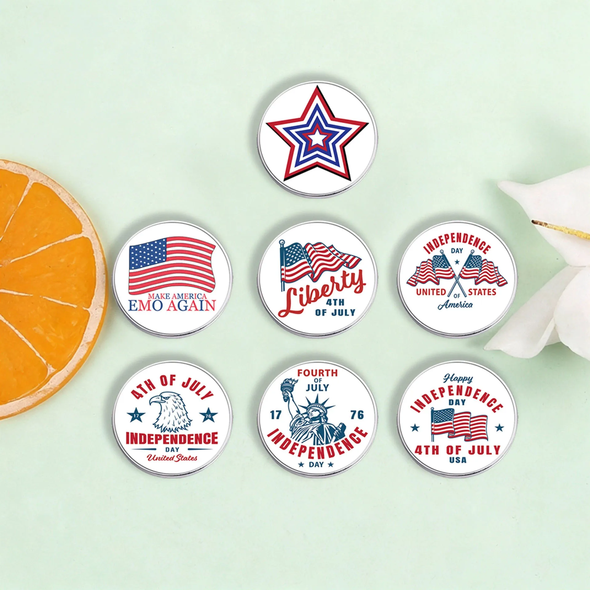 Round United States Flag Enamel Pin Statue of Liberty I Love USA Metal Brooch Lapel Backpack Badge Jewelry Gifts For Friends