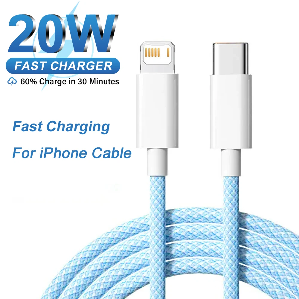 PD 20W Braided Fast Charging USB C Cable For iPhone 13 14 11 12 Pro Max 7 8 Plus XR XS Type-C Date Wire Charge Phone Accessories