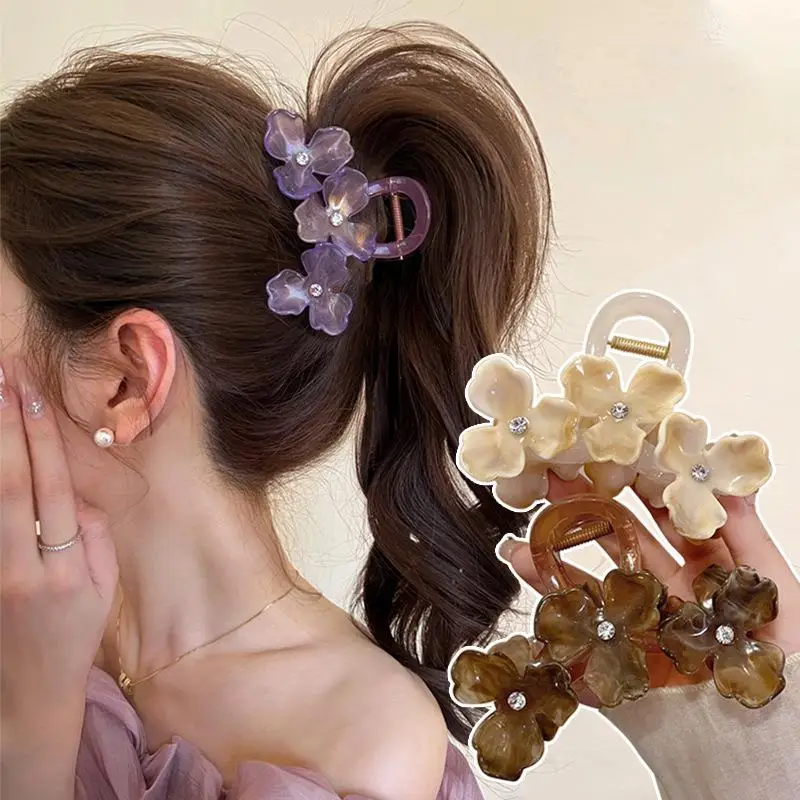 New Fashion Flower Hair Clip Women Elegant Non-slip Ponytail Clip Simple Versatile Bow Shark Clip Headdress Hair Accessories