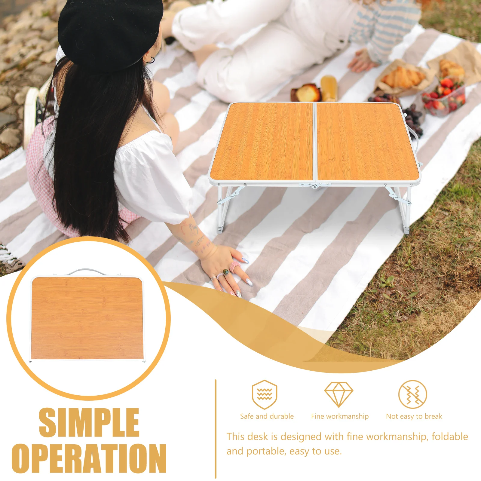 

Foldable Table Small Portable Aluminum Alloy Wear resistant Bed Desk Camping Accessory Material Reinforced Legs