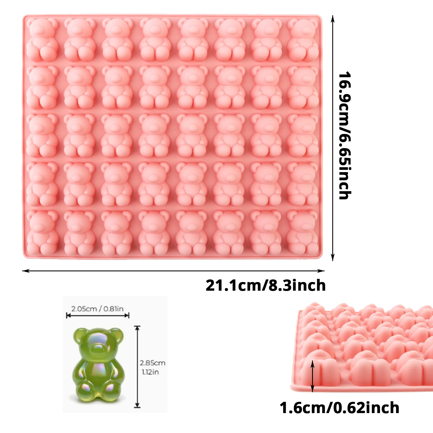 40-Cavity Bear-Shaped Silicone Mold 3D Cartoon Bear Chocolate Gummy Mold Temperature-Resistant Easy-Release Baking Tool view 2