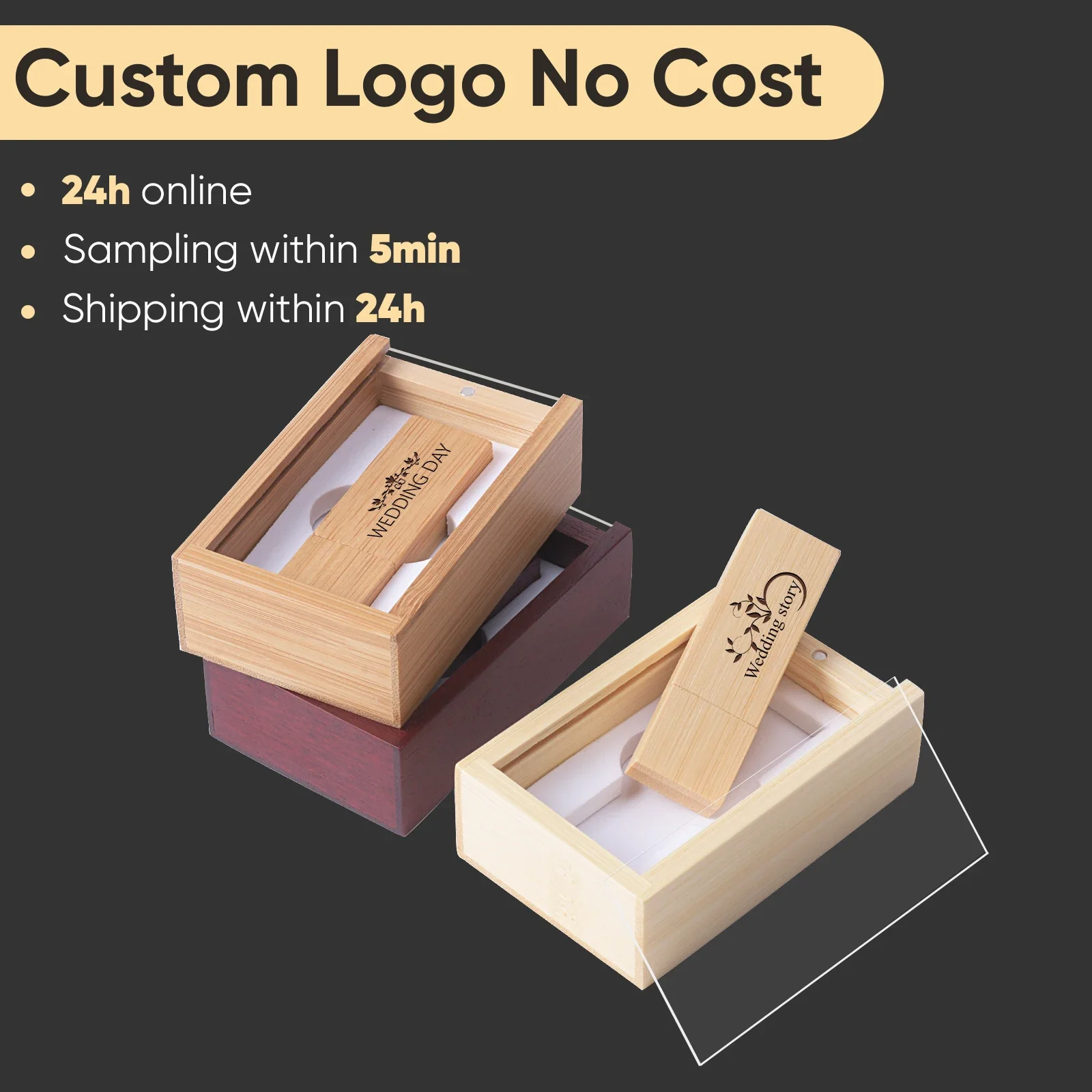 Free Custom Logo USB Flash Drive 128GB Wooden Box Pen Drive 64GB Color Printing Memory Stick Creative Business Gift Pendrive 32G