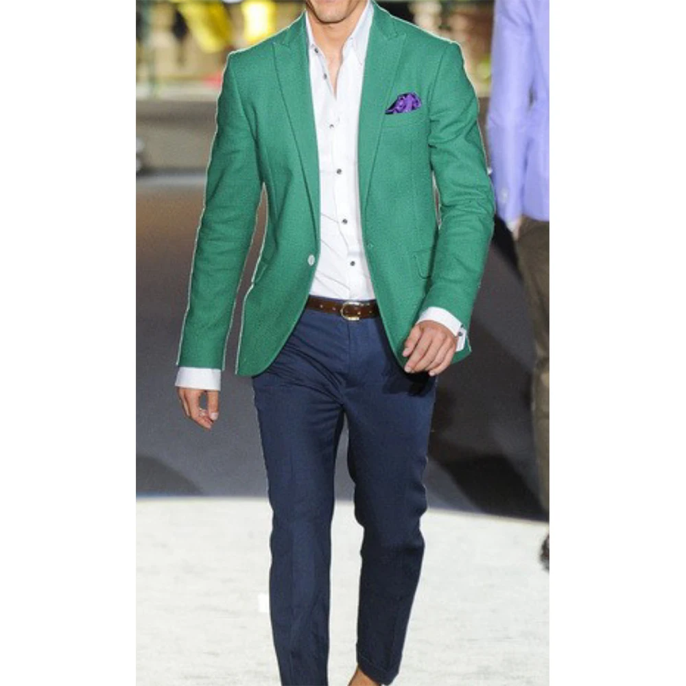 

Jacket Pants Men Suits Two Piece Regular Summer Single Breasted Green Coat Leisual Slim FIt Costume Hombre Outfits Masculino