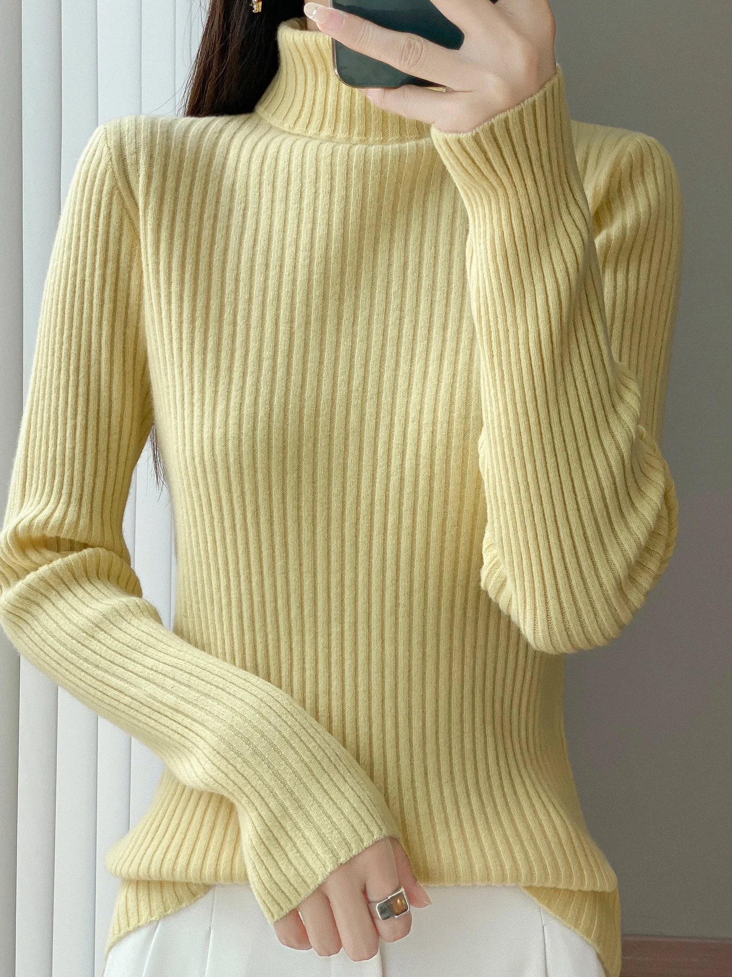 

100% Merino Wool Sweater Women Turtleneck Pullover Basic Style Knitwear Thick Casual Versatile Autumn Winter Female Top Clothes