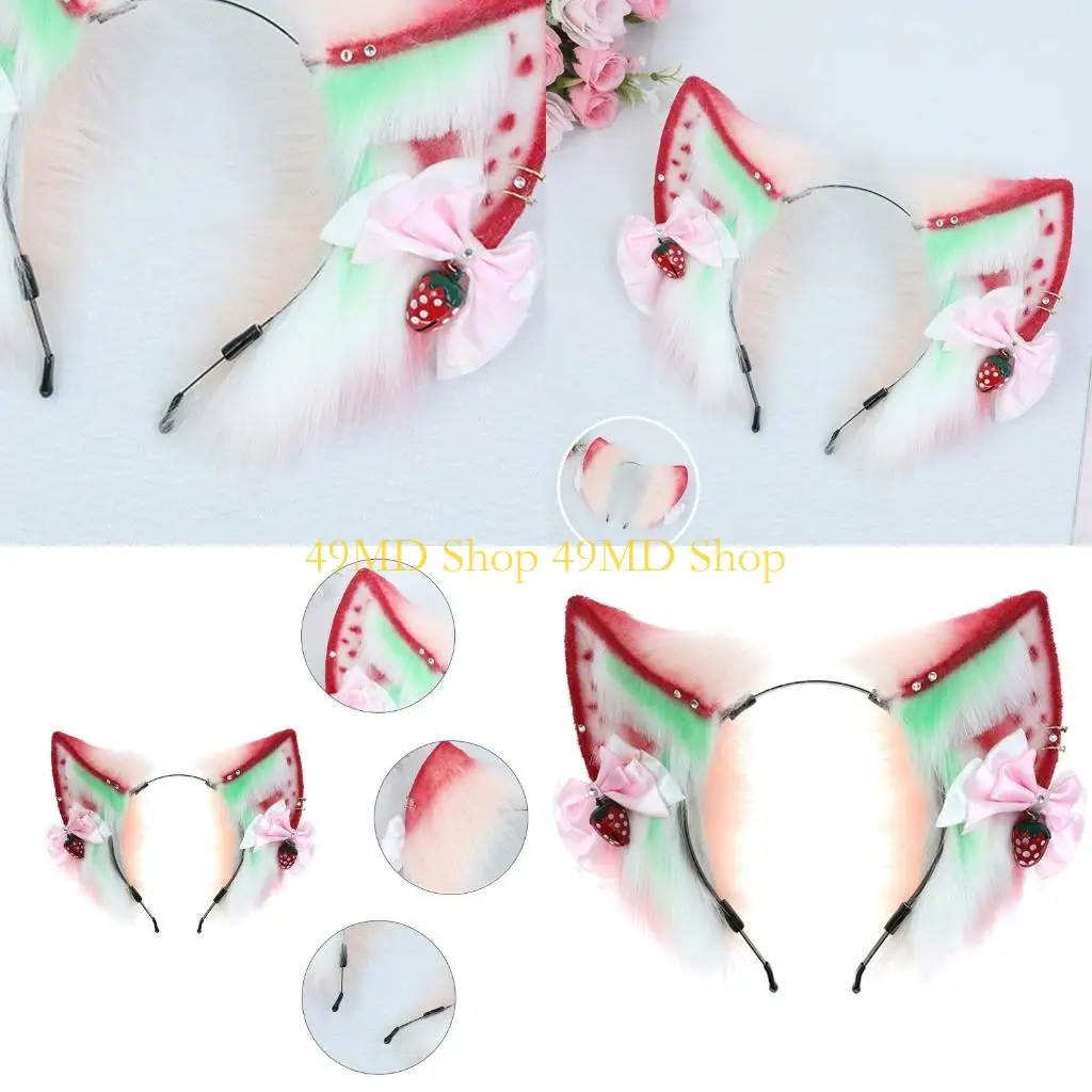 

49MD for Creative Simulation Animal Strawberry for Cat Plush Red Headdress for Cospla