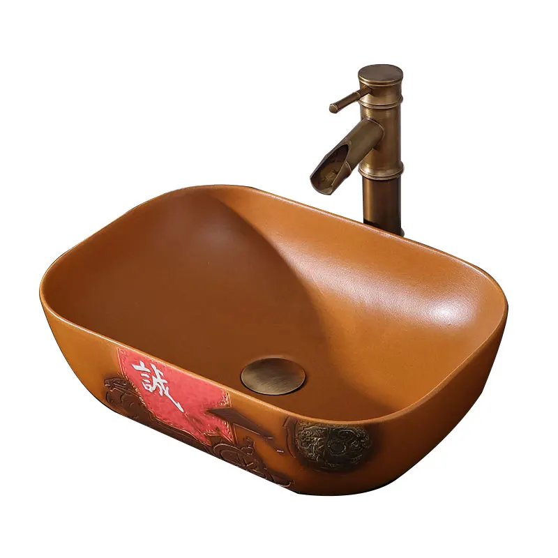 

New Chinese classical creative stage antique carved ceramic art basin family inn teahouse