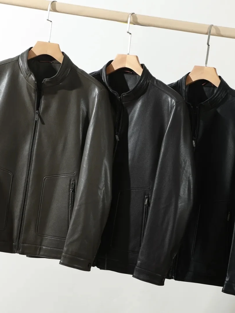 

Мужская кожаная куртка-жилет с воротником-стойкой, мотоциклетная, из мягкой кожи, приятная на ощупь, верхняя одежда