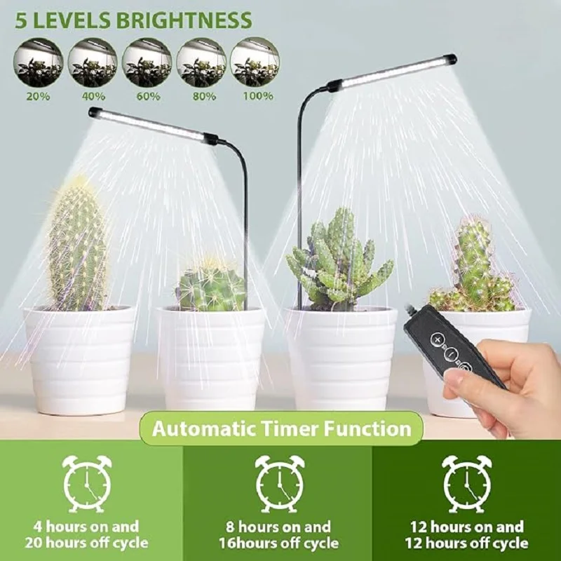 48 LEDs Grow Light for Indoor Plants, 6000K Full Spectrum Floor Plant Lamp with Flexible Gooseneck, 5 Level Brightness Dimmable and Auto Timer, Plant Growing Lamp for Seedling, Flower and Small Houseplants
