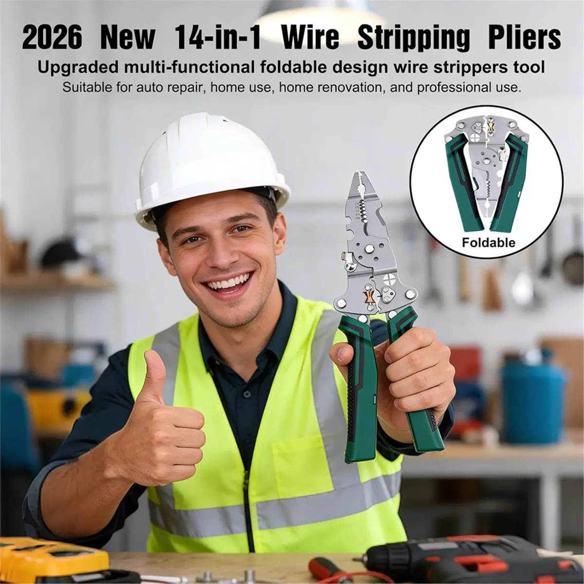 2026 New Multi-Function Foldable Wire Stripper with Voltage Tester,Wire Stripper &Tester for Stripping,Shearing,Peeling,Cutting