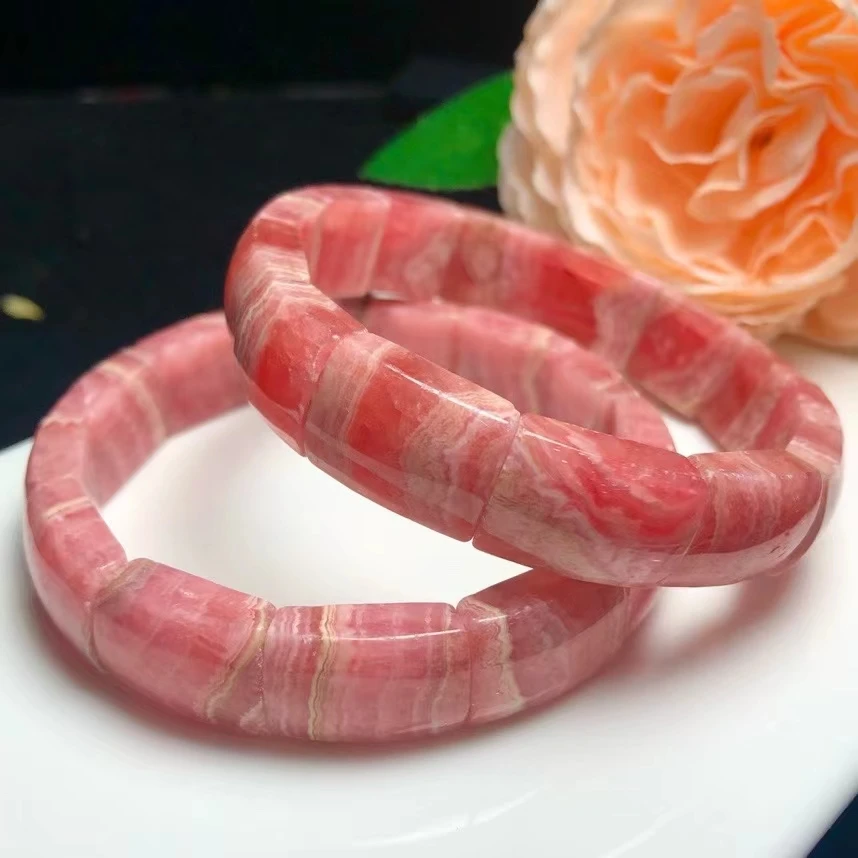 

Натуральный натуральный розово-красный браслет с родохрозитом, прямоугольные бусины, ювелирные изделия 16x13 мм для женщин и мужчин, браслет из розового родохрозита AAAAAA