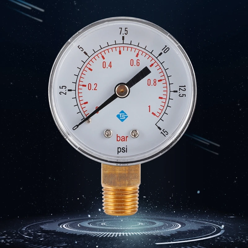 Pressure Gauge 50mm 0~15psi 0~1bar Pool Filter Water Pressure Dial Hydraulic Pressure Gauge Meter Manometer 1/4