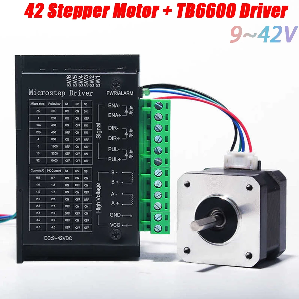 

1Set 42 Stepper Motor and TB6600 Driver Suitble for 42 Stepper Motor Torque 0.28N 0.4N 0.7N Supply Voltage 9-42V DC CNC Router