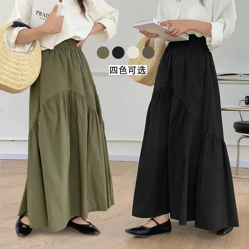 

Japanese and Korean Style Women's Skirt Spring and Autumn New High Waist Solid Color Mid-length Gentle Style Petite Puffy Flared
