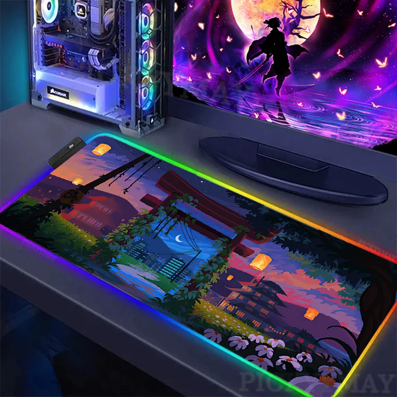 Large RGB Mouse Pad XXL Gaming Mousepad LED Mouse Mat  Gamer Mousepads Japan Street Pixel Keyboard Mats Desk Rug With Backlit