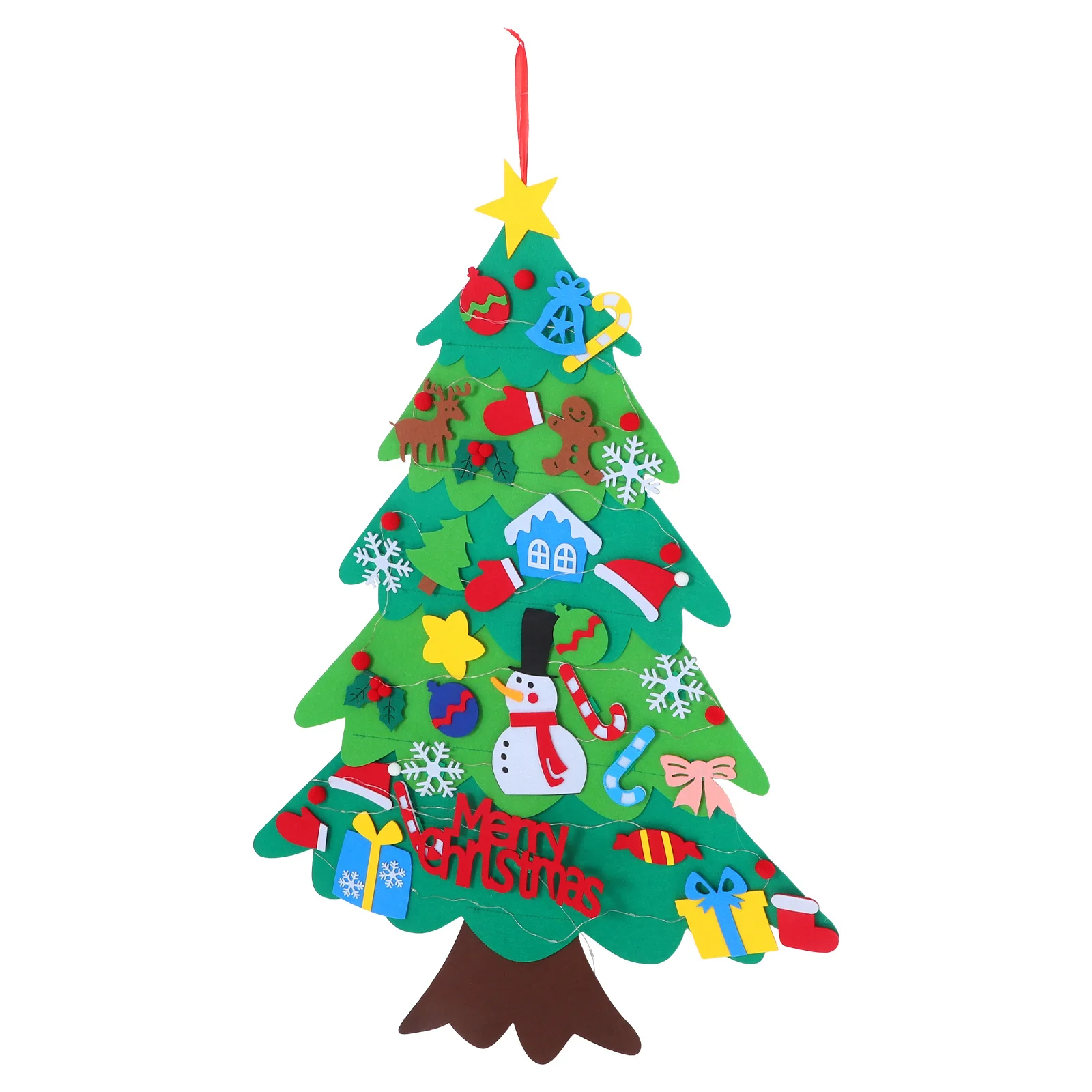 

1 Set Felt Christmas Tree Hanging Wall Decor With Lights Ornaments Diy Holiday Craft Festive Decoration Wall Hanging Supply