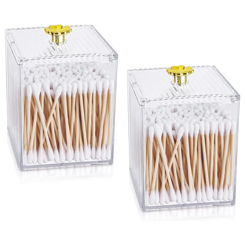 2Pcs Cotton Ball Holder, Q-Tips Holder Clear Modern Bathroom Organizers, Apothecary Jars With Lids, For Cotton Ball