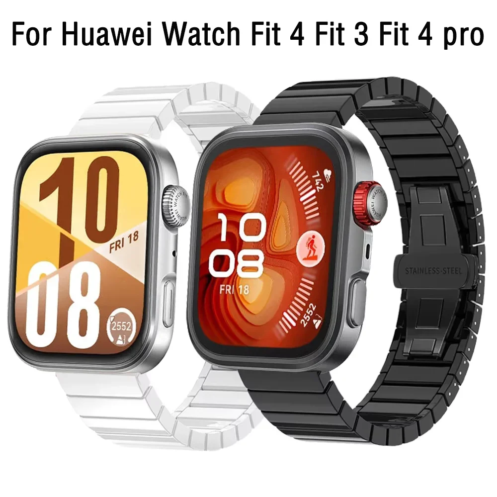 

Керамический ремешок для часов Huawei Watch Fit 3 Fit 4, металлический браслет с пряжкой-бабочкой, ремешок для часов Huawei Watch Fit 3 4 Pro Correa