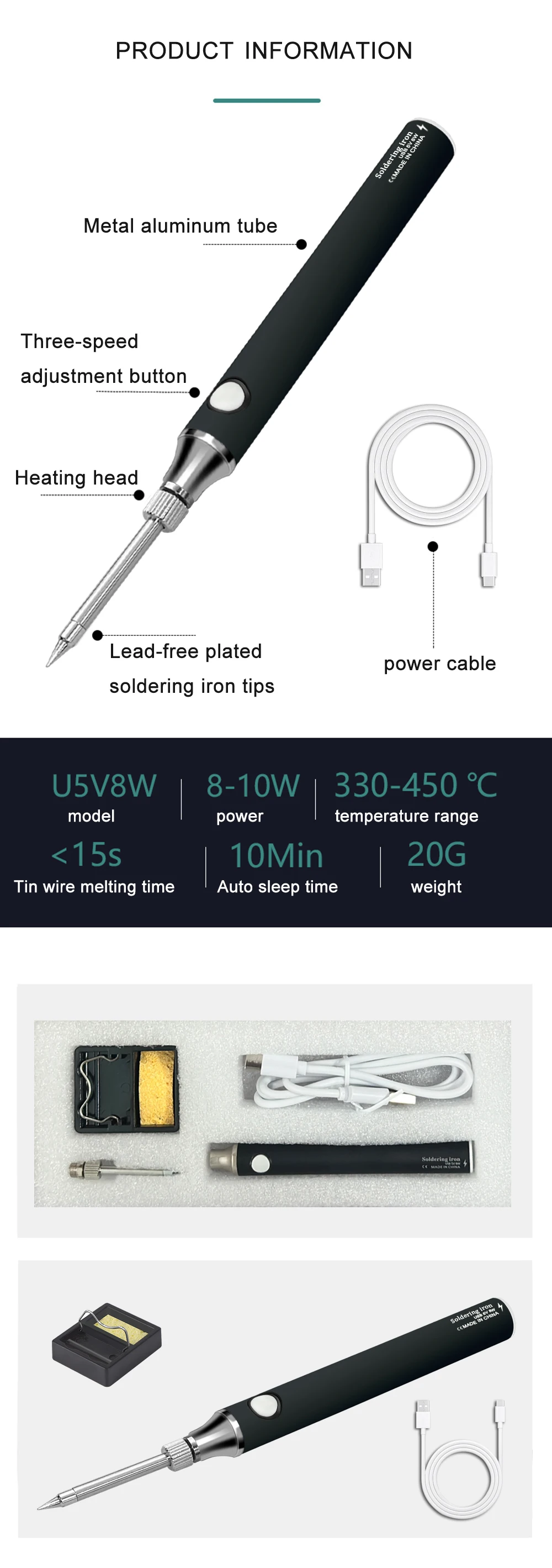 المحمولة USB سبيكة لحام المهنية أدوات التدفئة الكهربائية إعادة العمل مؤشر ضوء مقبض لحام بندقية أداة إصلاح في الهواء الطلق