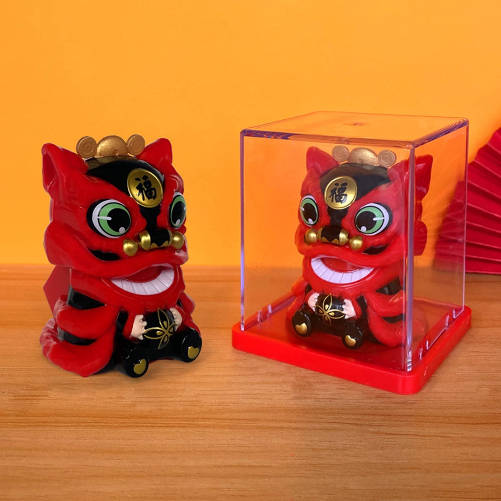 Solar Powered Mini LionDance Bobblehead Lucky Charm Decor For Car Home Desktop Chinese New Year Festival Gift With Acrylic Case