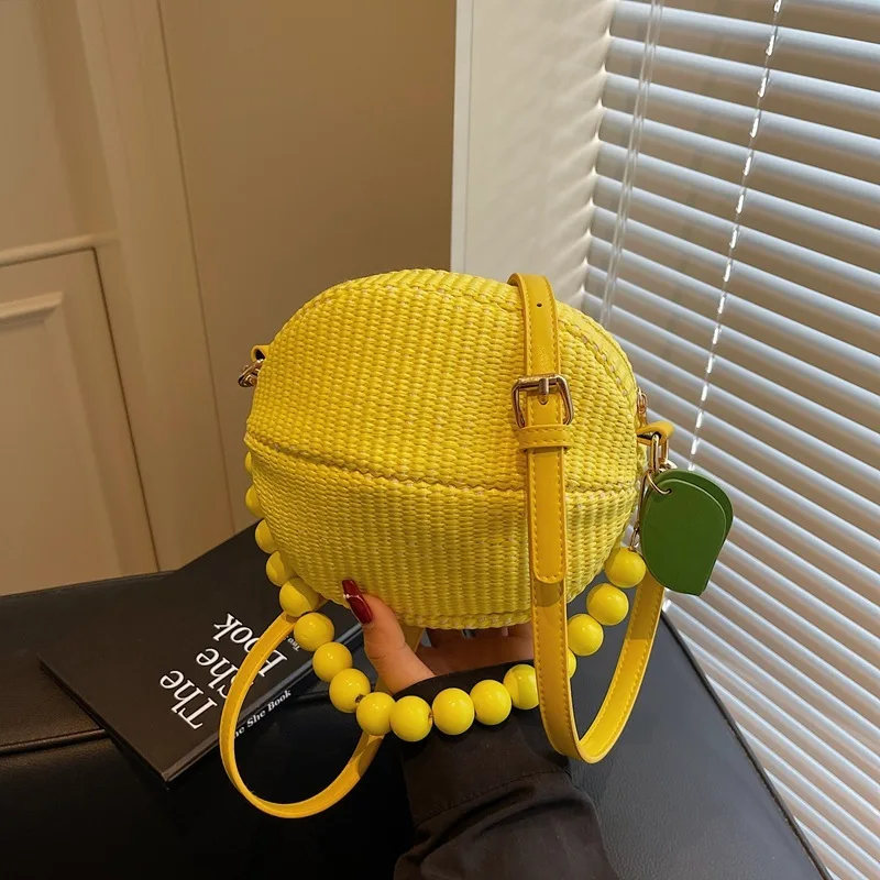 Funny Fruit Shoulder Bag For Women Cute Lemon Shape Crossbody Bag With Beeded Handle